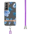 thumbnail image 3 of Flower Pattern Case for Samsung Galaxy S22, Detachable Shoulder Strap Lanyard Crossbody Slim Lightweight Floral Cover with Soft Silicone Shockproof Drop Resistant Case,Blue Peony, 3 of 7