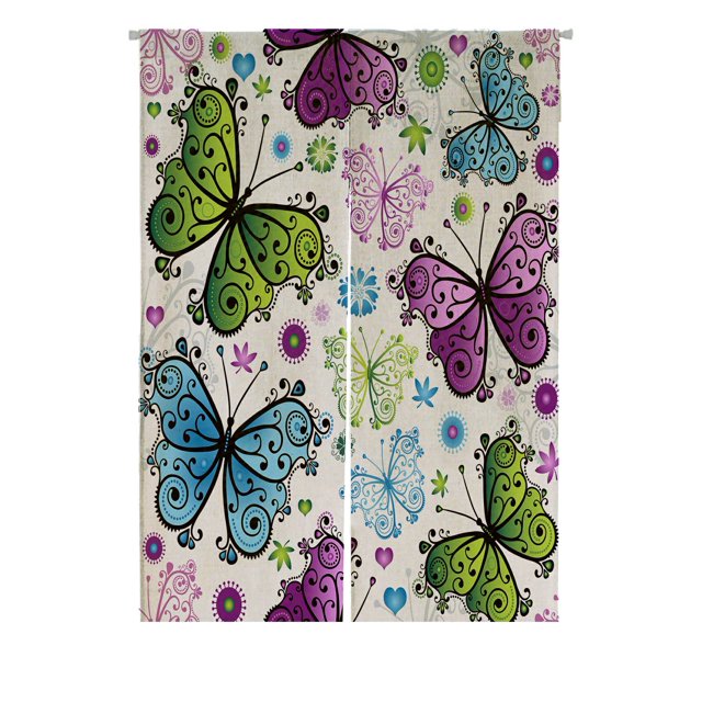 ABPHQTO Primavera brillante colorido mariposas japonés Noren cortina puerta ventana tratamiento cortinas 85x120 cm