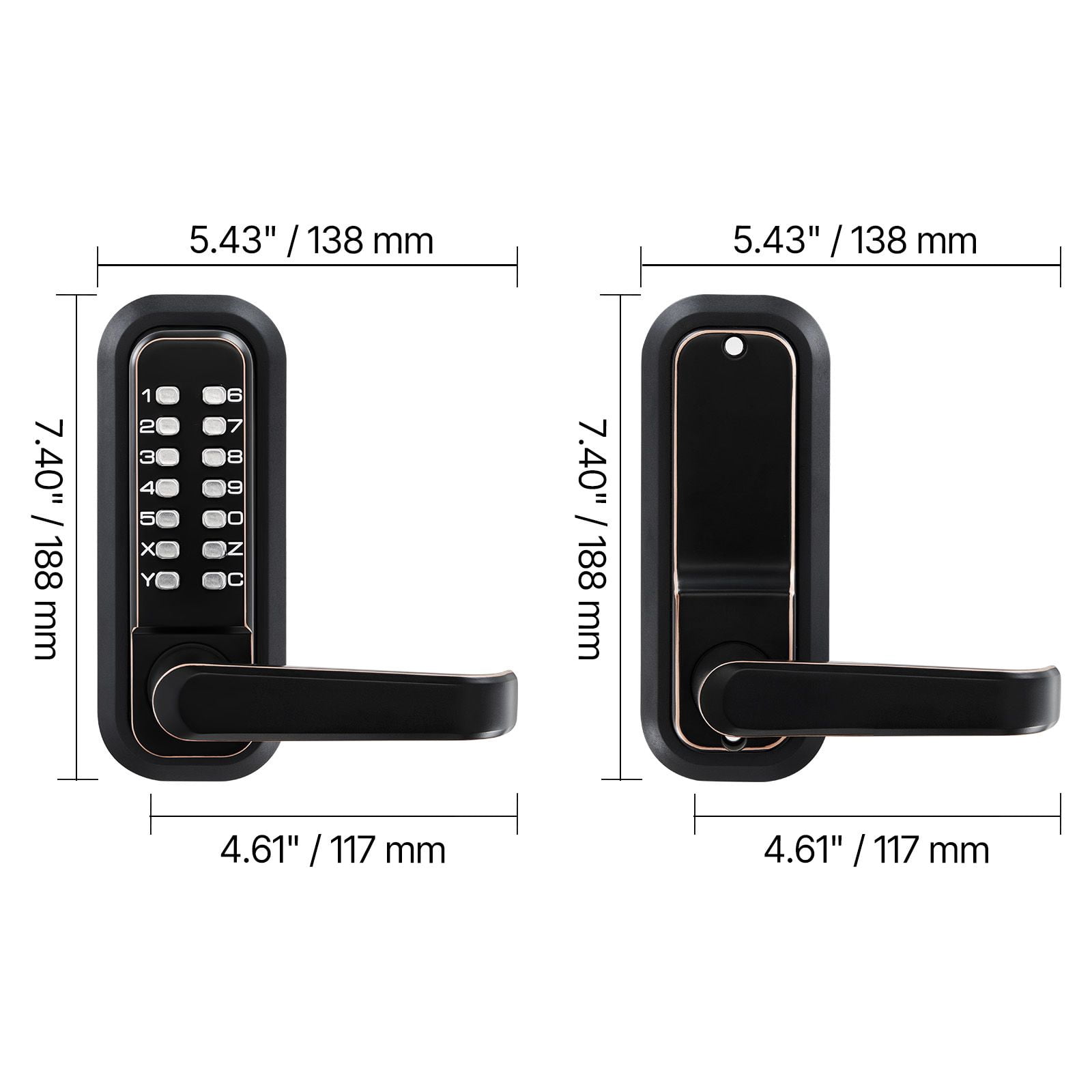Mechanical Keyless Door Lock Gen2 Single-Sided 4-7 Digit Code No Batteries 1.4-2.5 Inch Door Thickness for Front Gate Garden Garage