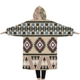 thumbnail image 2 of Oversized Wearable Blanket Hoodie,Beige Geometric Diamond Sun Pattern Sherpa Blanket Hoodie with Super Pockets,Super Warm Fuzzy Pullover for Women & Men, 2 of 6