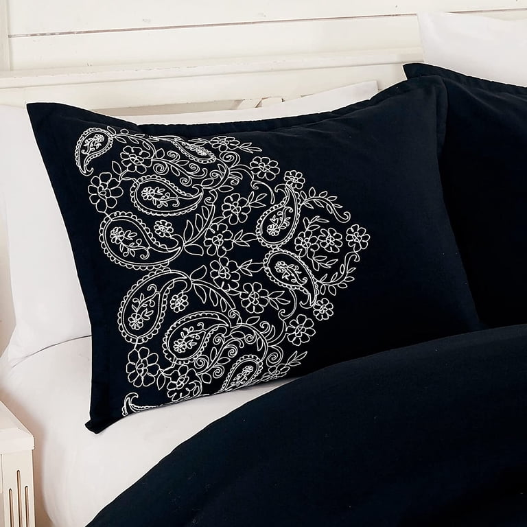 Chezmoi Collection 7-Piece Queen Comforter Set, Black Paisley