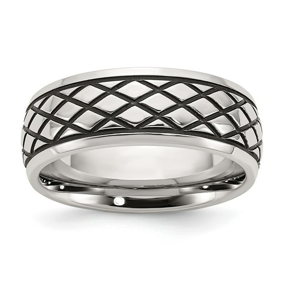 Primal Steel Stainless Steel Antiqued and Brushed Checkered Pattern 8mm Band
