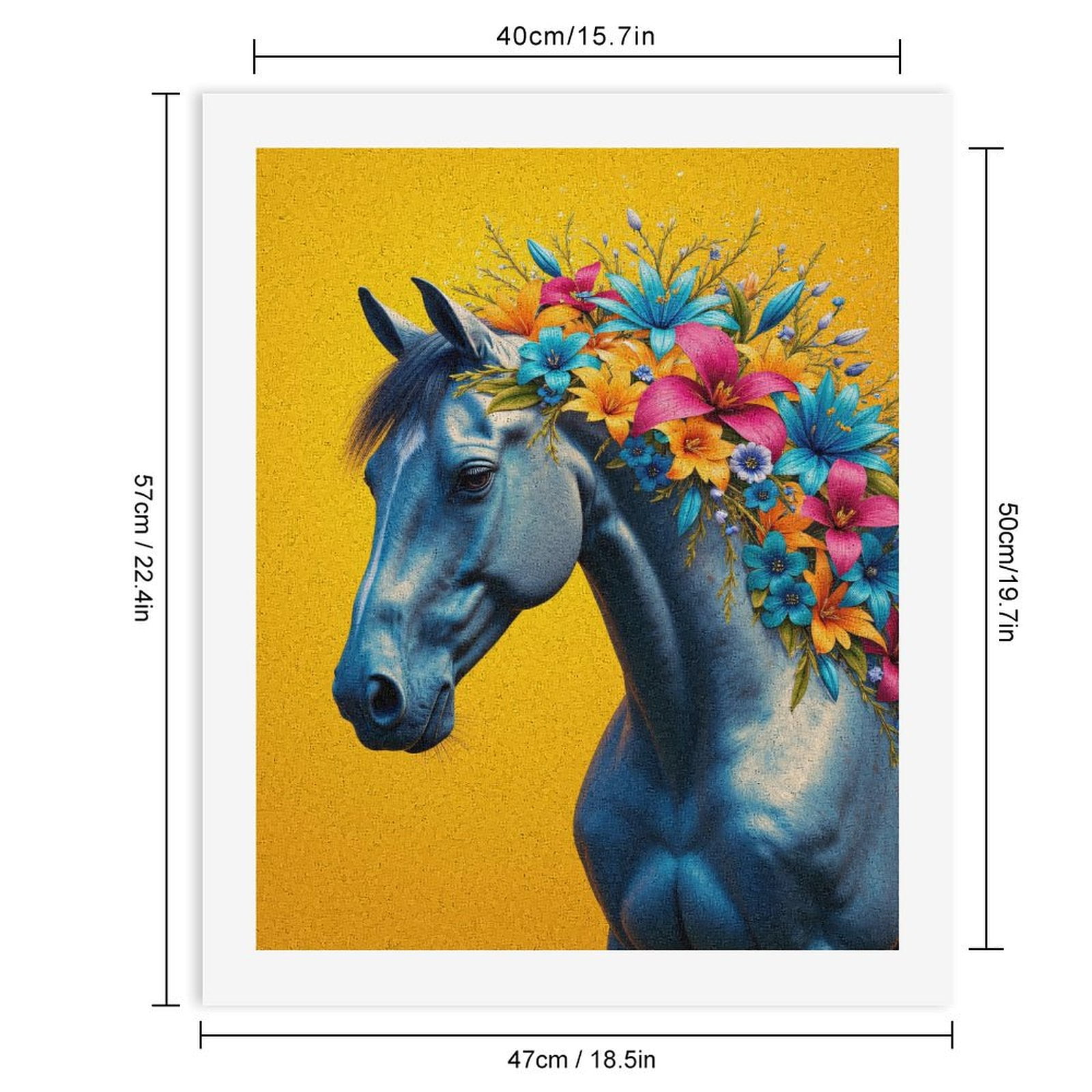 Paint By Numbers Kit for Adults Beginner - DIY Blue Horse Floral Mane Art Canvas Painting Kits for Adults, Frameless Paint By Number for Adults for Home Wall Decor 16x20 Inch