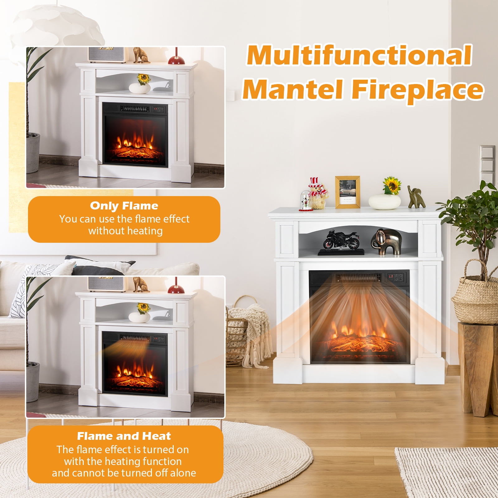 Topbuy Electric Fireplace 32 x 31 Freestanding 5000 BTU Electric Indoor Fireplace