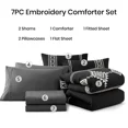 thumbnail image 3 of Amberspace Embroidery 7-piece Bed in a Bag Comforter Set with Sheets,Black,Queen, 3 of 7