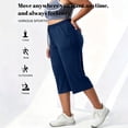 thumbnail image 4 of Hfnxid Plus Size Capris Pant for Womens Loose Fit Elastic Waist Workout Trousers Casual Athletic Cropped Trouser Navy XL, 4 of 10