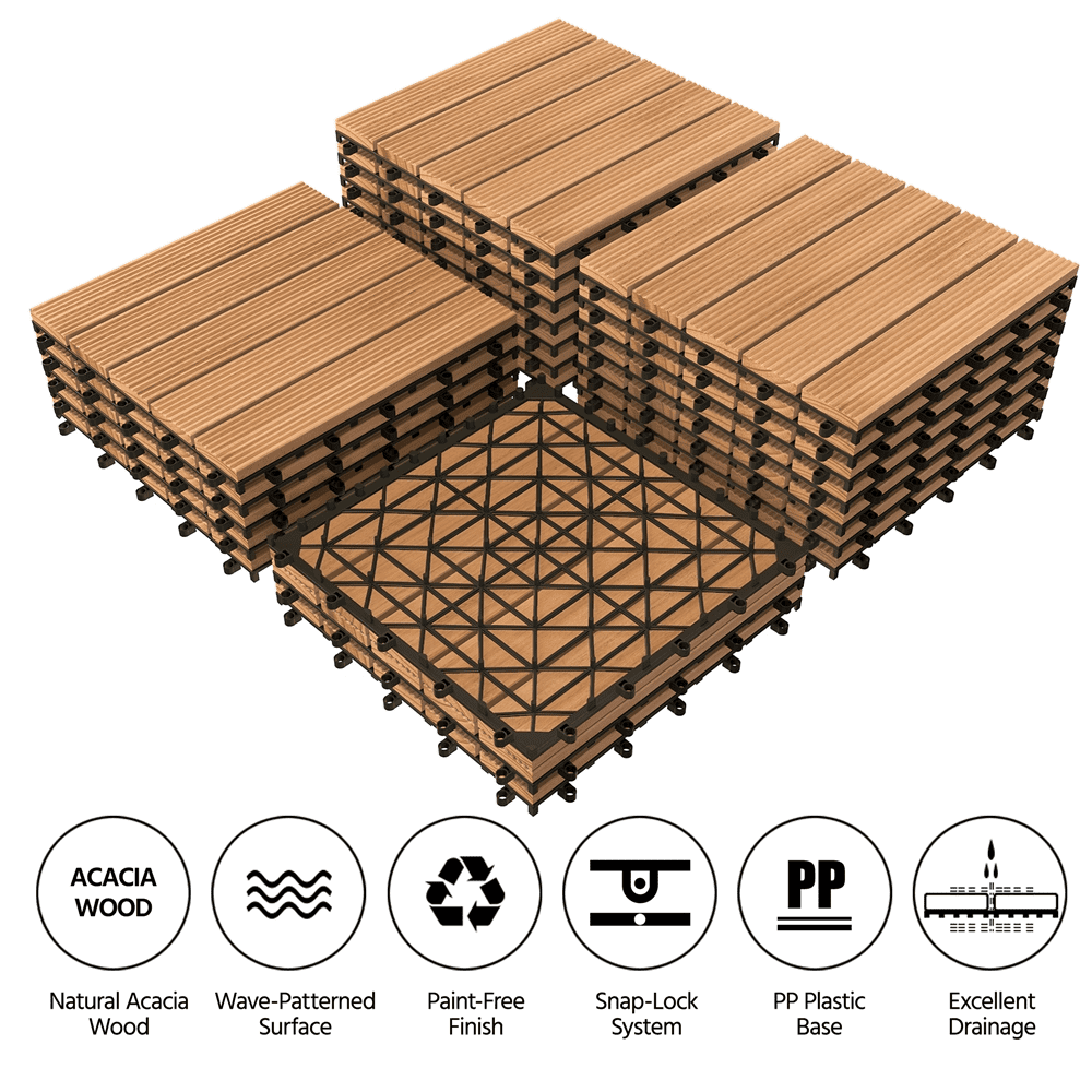 Renwick 12" x 12" Square Wooden Floor Tiles, 27 Pieces, Natural Wood
