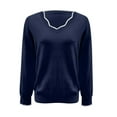 thumbnail image 4 of Women's Solid Color V-Neck Knit Sweater, Lightweight Long Sleeve Pullover Top, Cozy Casual Fall Outfit 2025, Simple and Elegant Loose Fit Tops for Daily Wear Dark Blue XL, 4 of 5
