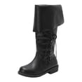 thumbnail image 6 of Wide Calf Knee High Boots Women Pull on Fold Over Leather Tall Riding Booties Round Toe Strappy Fall Winter Long Boots, 6 of 7