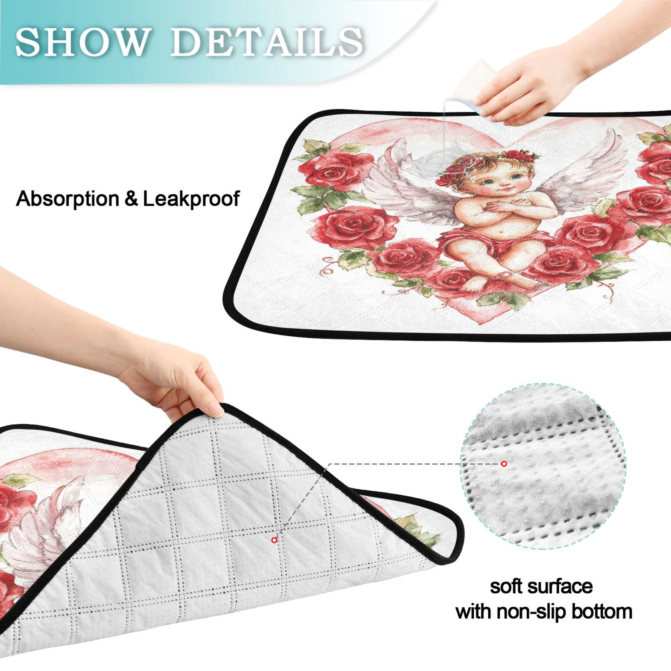 Qxltty Cute Little Angel Cupid Pattern Cat litter Pads Pet Set of 3 Diaper Mats Center Anti-leakage Layer Absorbent Soft and Comfortable