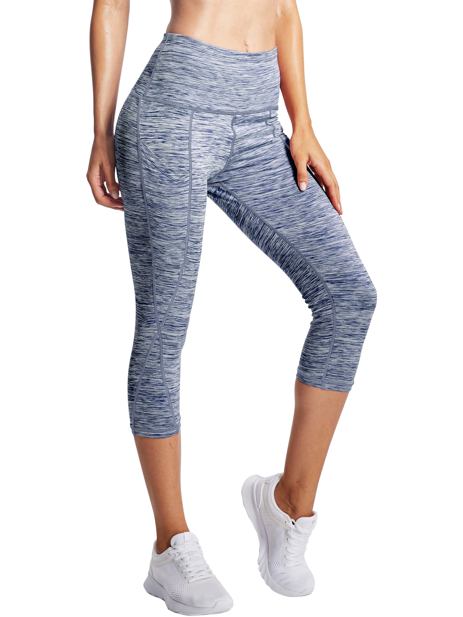 NELEUS Womens Yoga Capris Workout Leggings Tummy Control High Waist Cropped with Pocket,Black+Navy Blue,US Size S