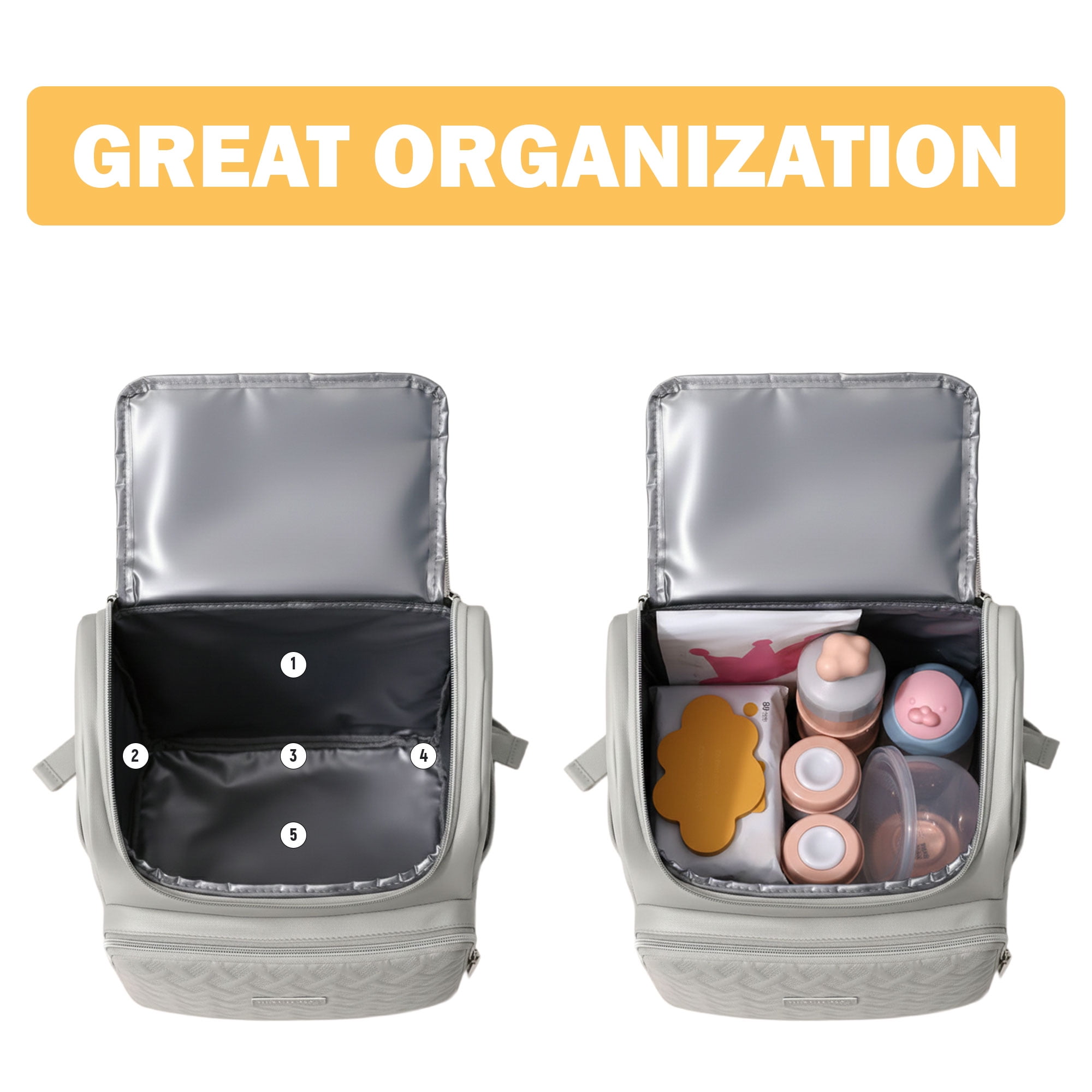 DEFAHN Diaper Backpack, 2 Thermal Pockets + Side Holders, 20L Simple Open Design,0.9lb Baby Bag for Travel & Daily Use（Gray)