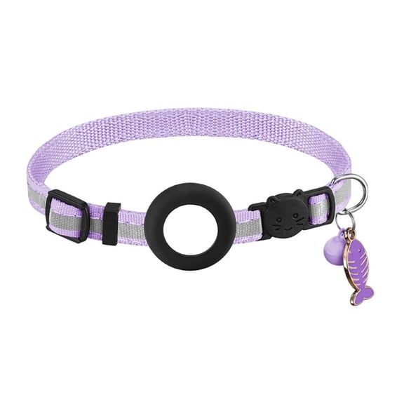 Reflective Pet Collar with Waterproof Tracker-Holder Adjustable Pet Nylon Collar CatsCollar Breakaway Safety Collar