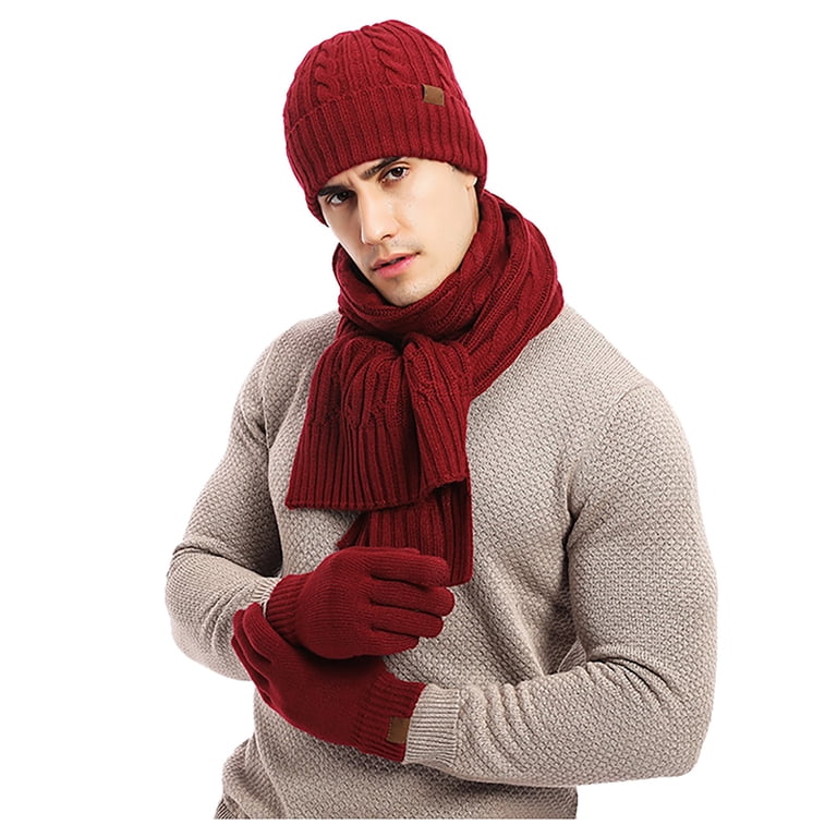 3-Piece Waffle Knit Winter Set with Hat, Gloves, and Scarf Dyfzdhu Women New Winter Thickened Warm Hat Scarf Glove  main image 4