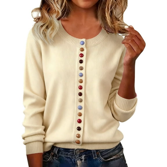iOPQO Womens Cardigans Lightweight Cardigan Sweaters for Women Lightweight Sweaters for Women Soft Cardigans for Women Crew Neck Sweater for Women Knit Cardigan Cute Cardigans for Women Beige L