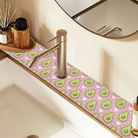

Faucet Mat for Kitchen Sink 30 Sink Splash Guard Mat Super Absorbent Fast Drying Drain Pad Avocado and Heart