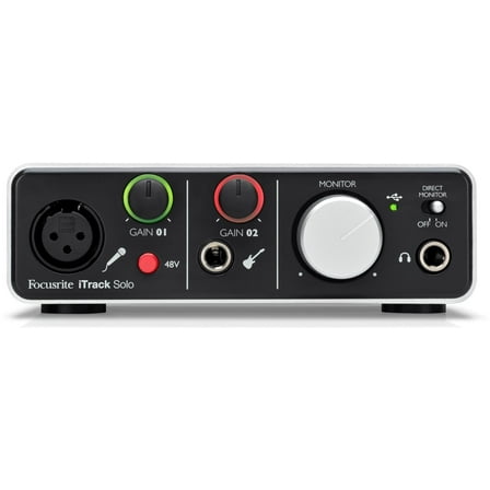 Focusrite iTrack Solo Audio Interface for Mac, PC, and iPad  USB Audio Interface for Recording, Streaming, and Podcasting with XLR, Line-in, and Professional Software included