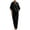 Black, variant on Women’s Batwing Sleeve Linen Cotton Two-Piece Set – Casual Shirt & Wide Leg Pants Outfit