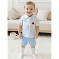 thumbnail image 4 of BemeyourBBs Boy Back to School Outfit Apple Short Sleeve Collared Tops Grid Shorts, 4 of 8