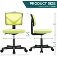 thumbnail image 4 of Armless Mesh Office Chair, Ergonomic Low-Back Swivel Desk Chair with Wheels and Lumbar Support, Height Adjustable, Green, 4 of 9