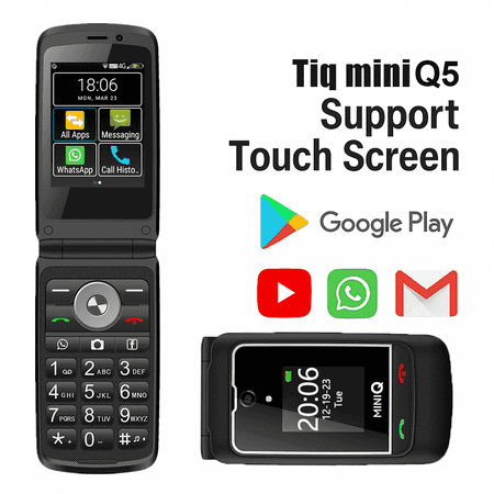 TIQ Mini US Q5 4G Smart Flip Phone - Tmobile Compatible, Android MTK6739, Multilingual Touch Screen