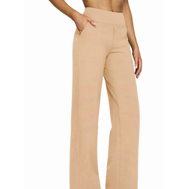 Pantalones de Yoga para Mujer, de Pierna , con Bolsillos, Cintura Alta, Elásticos, Informales, Deportivos. Caqui L