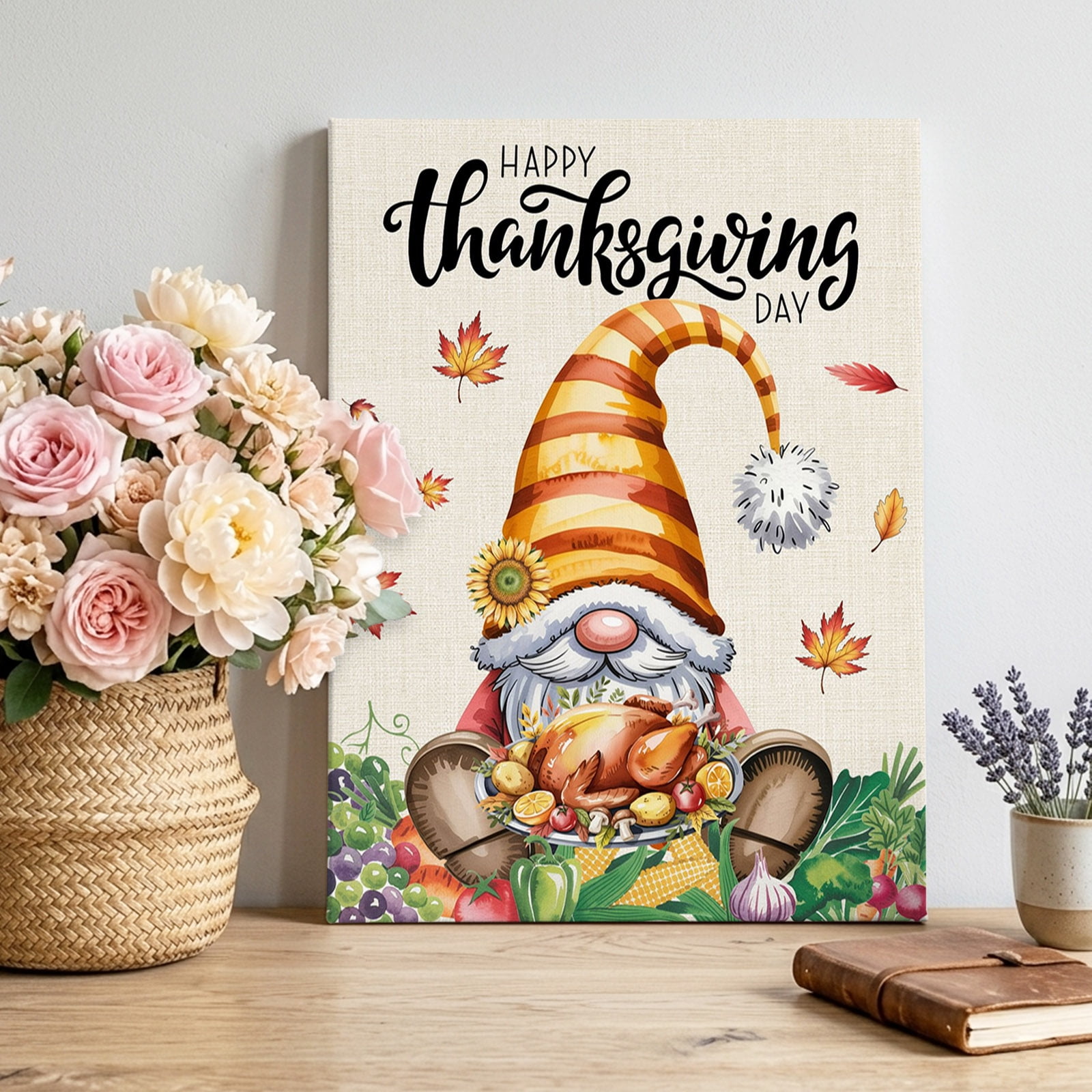 Canvas Wall Art Hello Fall Framed Canvas Prints for Bedroom Living Room Thanksgiving Gnomes Botanical Turkey Gallery Wrapped Wall Decor for Home Office Gifts 12 x18 Ship Next Day