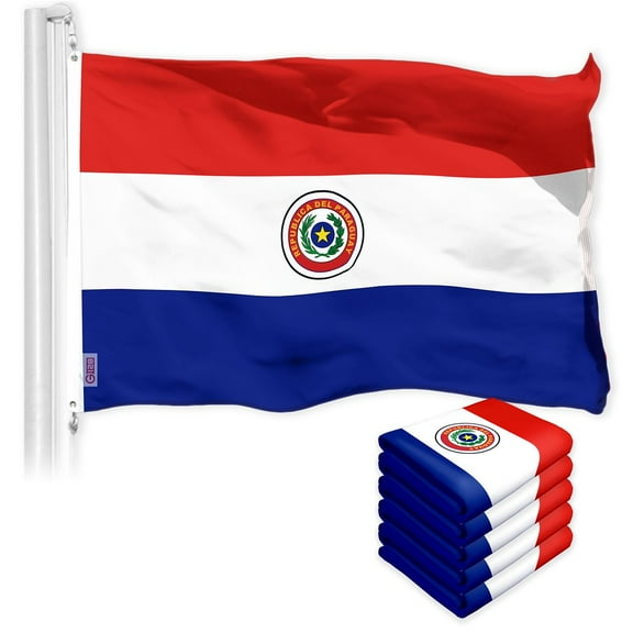G128 5 Pack: Paraguay Paraguayan Flag | 3x5 Ft | LiteWeave Pro Series Printed 150D Polyester | Country Flag, Indoor/Outdoor, Vibrant Colors, Brass Grommets, Thicker and More Durable Than 100D 75D Poly