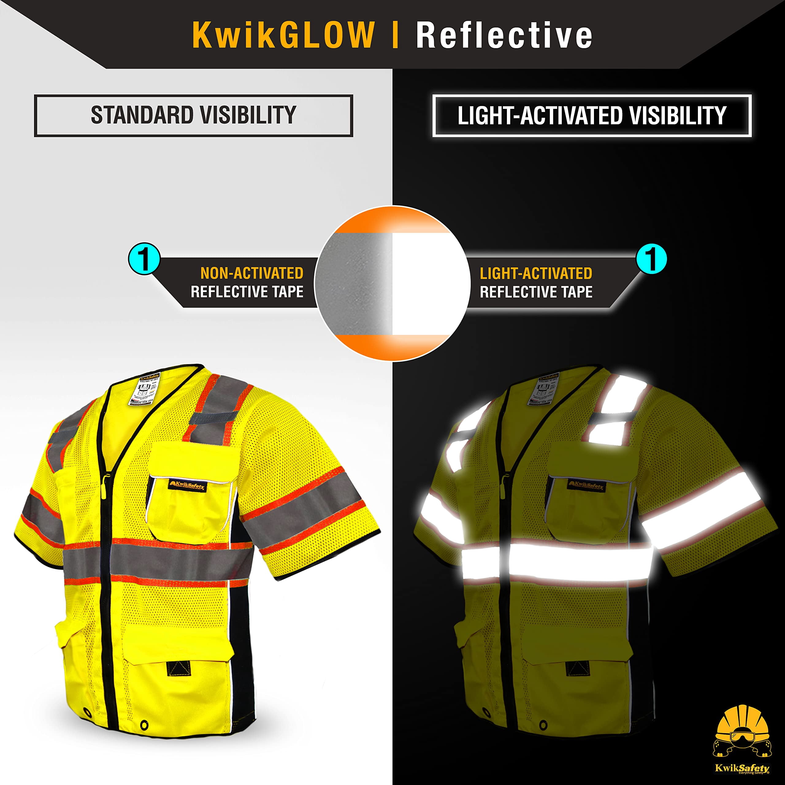KwikSafety (Charlotte, NC) EXECUTIVE Safety Vest (10 Pockets) Class 3 ANSI OSHA High Visibility Reflective Heavy Duty Mesh Zipper HiVis Construction Work Site HiViz Men Women | Yellow Large