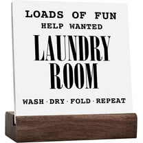 Ceramic Sign 4x4 Inch Laundry Sign Farmhouse Laundry Room Decor Home Decor Funny Plaque Sign with Wood Stand Desk Decor Shelf Table Decoration For Living Room Home Guest Bathroom Wash Dry Fold Repeat