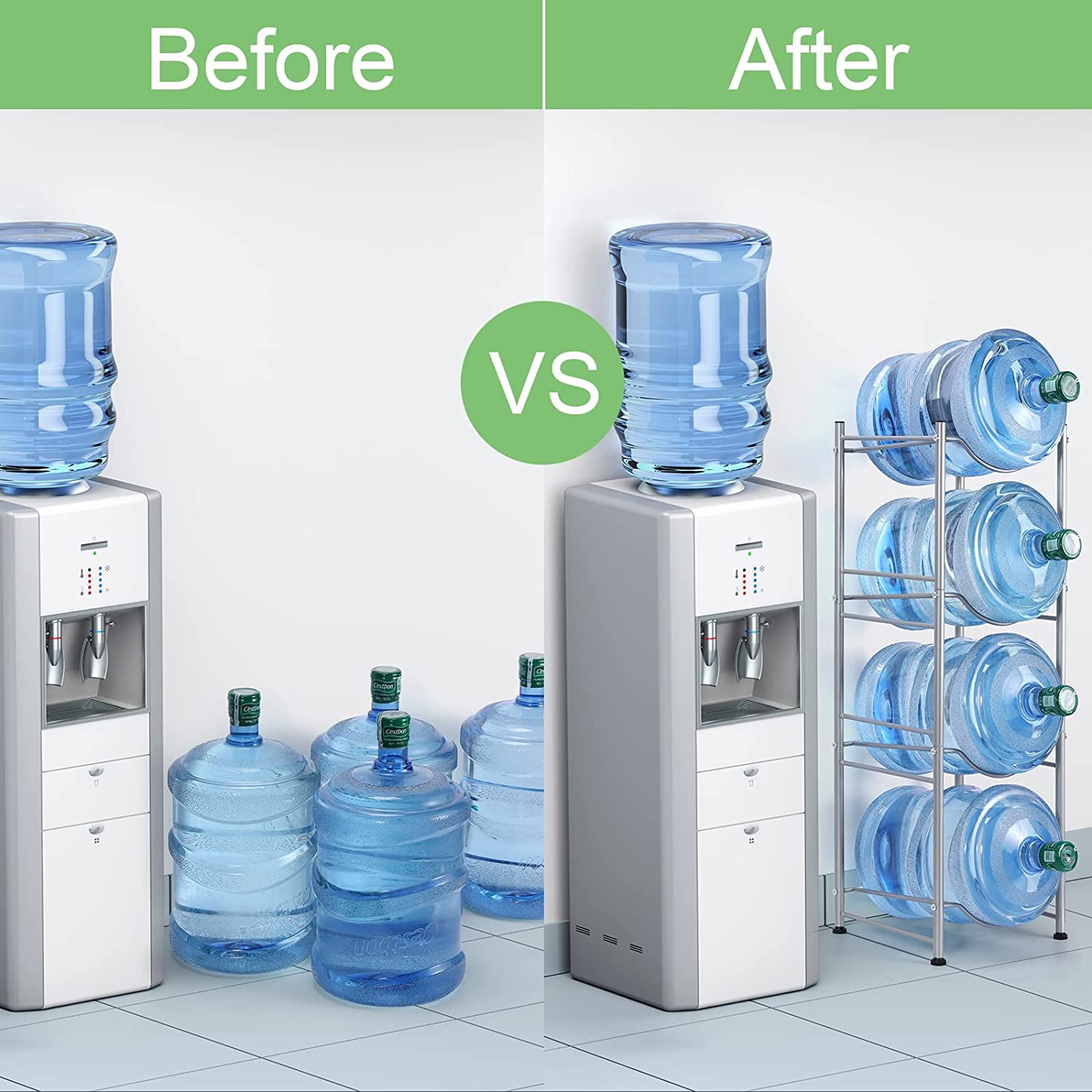 5 Gallon Water Jug Holder Water Bottle Storage Rack 4-Tier, Silver