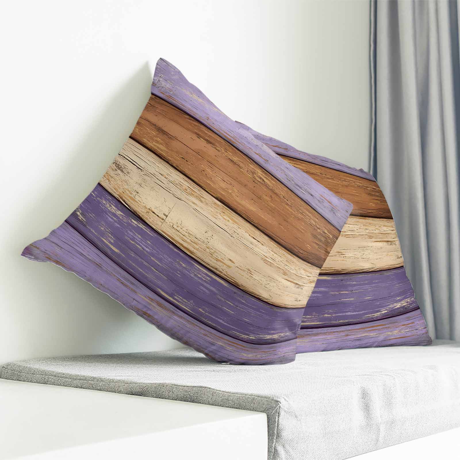 Farmhouse Purple Brown Pillow Covers 26x26 Inch Decorative Throw Pillow Cover, Vintage Wooden Striped Sofa Pillowcases Accent Cushion Case Home Decor Bedroom Living Room