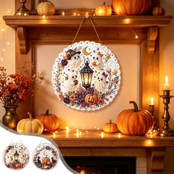 Halloween Diamond Art Kits For Adults Clearance, Cute Ghost DIY Pearl Diamond Art, Hanging Ornament For Halloween Front Door Decor, DIY Fall Home Decor Wall Art, Halloween DIY Gift