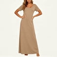 thumbnail image 4 of Yteetum Maxi Dresses for Women Summer Short Sleeve Crewneck A Line T Shirts Dresses Casual Solid Round Neck Loose Lightweight Comfy Long Dress, 4 of 7