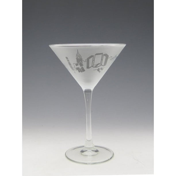 Set of 4 New York Etched Martini Cocktail Drinking Glasses 7.25 ounces