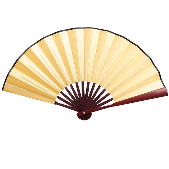 Bamboo Silk Folding Fan Handheld, Chinese Vintage Retro Fabric Fans, Black Hand Fan for Performance, Dance, Fighting, Wedding, Church, Party & Gift (Beige)