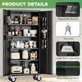 thumbnail image 3 of SOLAURA 72" Metal Storage Cabinet with Wheels and Pegboard, Lockable Rolling Garage Cabinet with Doors and 4 Adjustable Shelves for Home, Kitchen, Office, Warehouse, Garage (Black), 3 of 8
