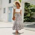 thumbnail image 7 of Women Boho Vintage Floral Print Long Skirt Summer Tiered Maxi Skirt Beige L, 7 of 7