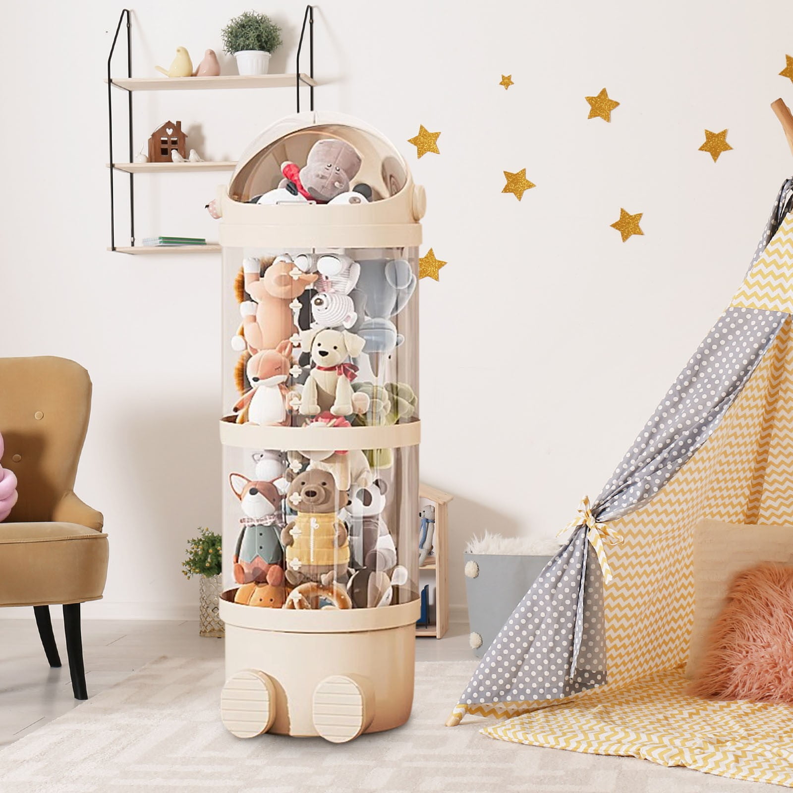 Mouliraty Vertical Toy Storage Tube Stuffed Animals Storage Tube Plushies Storage Stuffed Animals Organizer Tube Pet Transparent Bucket For Kids Toy OrganizerLarge Toy