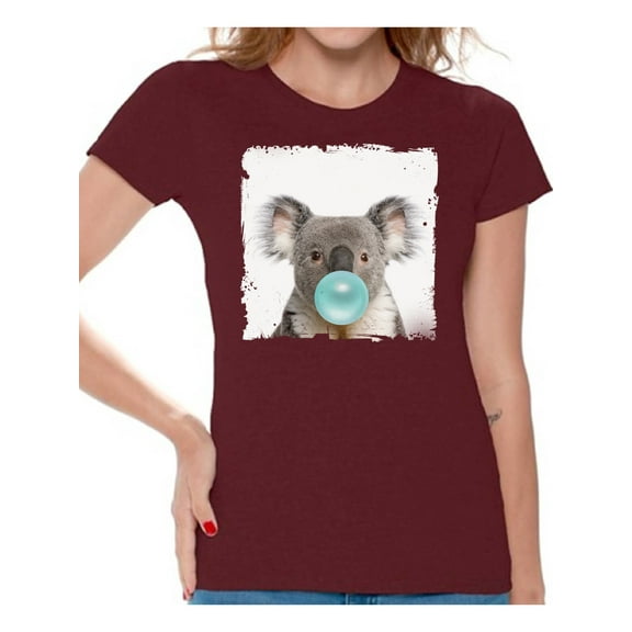 Awkward Styles Koala Chewing Blue Gum T Shirt Funny Koala Clothes T-Shirt for Woman Funny Animal Lovers Gifts for Her Koala Clothing Koala T Shirt Cute Animal T Shirt Koala Shirt Women T Shirt