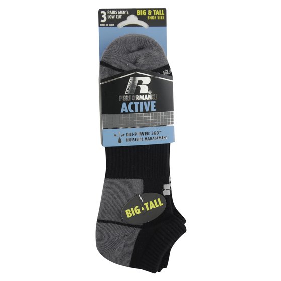 Russell Men's Active Performance Big and Tall Low Cut Socks 3 Pack