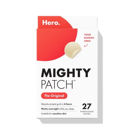 Hero Cosmetics Mighty Patch Original, Nighttime Hydrocolloid Acne Pimple Patch, 27ct