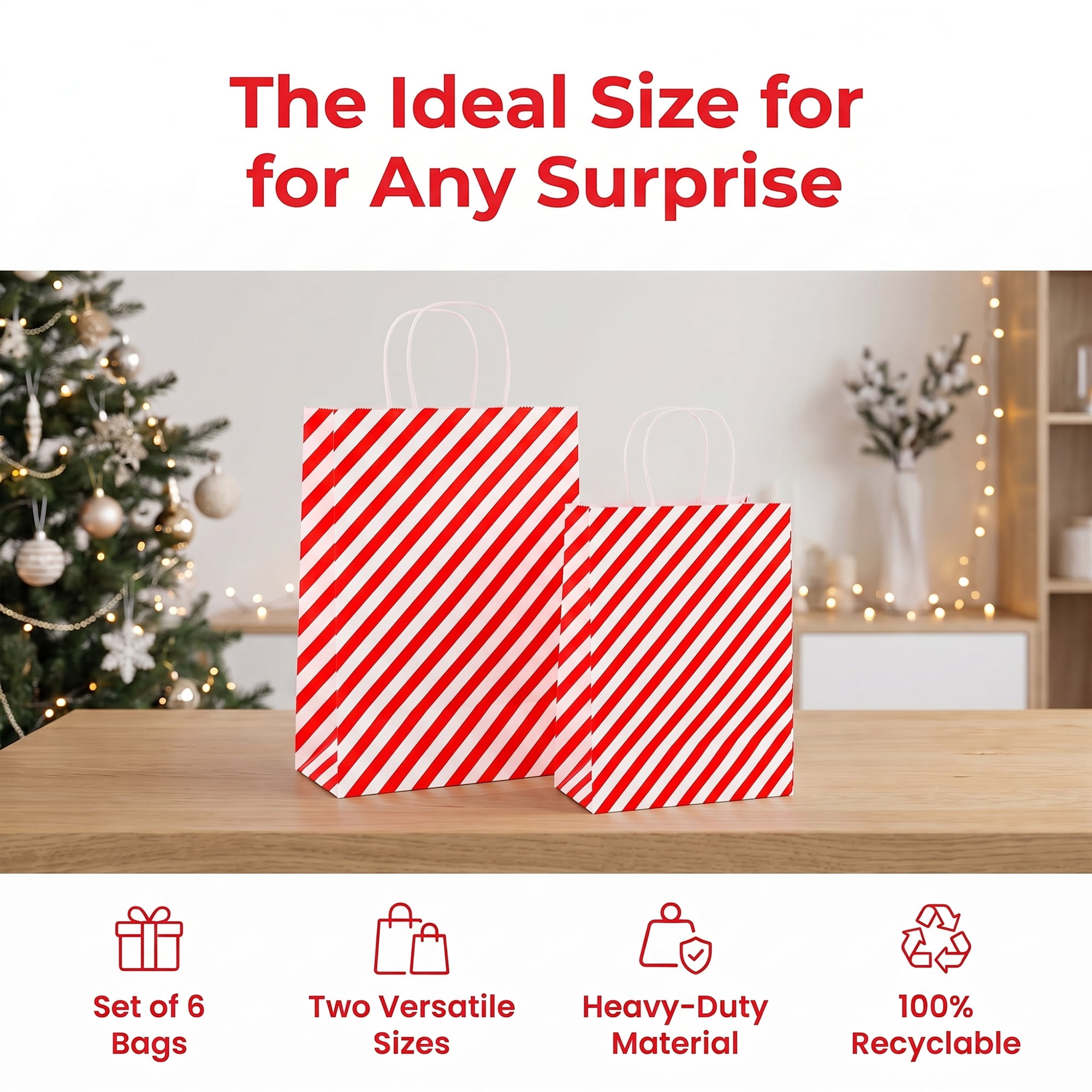 Unique Bargains 6Pcs Elegant Diagonal-stripe Gift Bag with Handles Red 8.7" x 4.3" x 10.6"