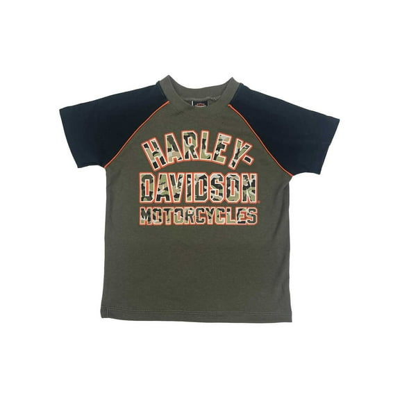 Harley-Davidson Little Boys' Camo H-D Raglan Short Sleeve Tee, Green/Black (4/5), Harley Davidson