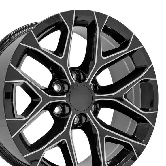 OE Wheels CV98 20 Inch Rims Fit Silverado 1500 Snowflake Style 6x139.7 20x9 Gloss Black with Milled Edge - Hollander 5668 (Set of 4)