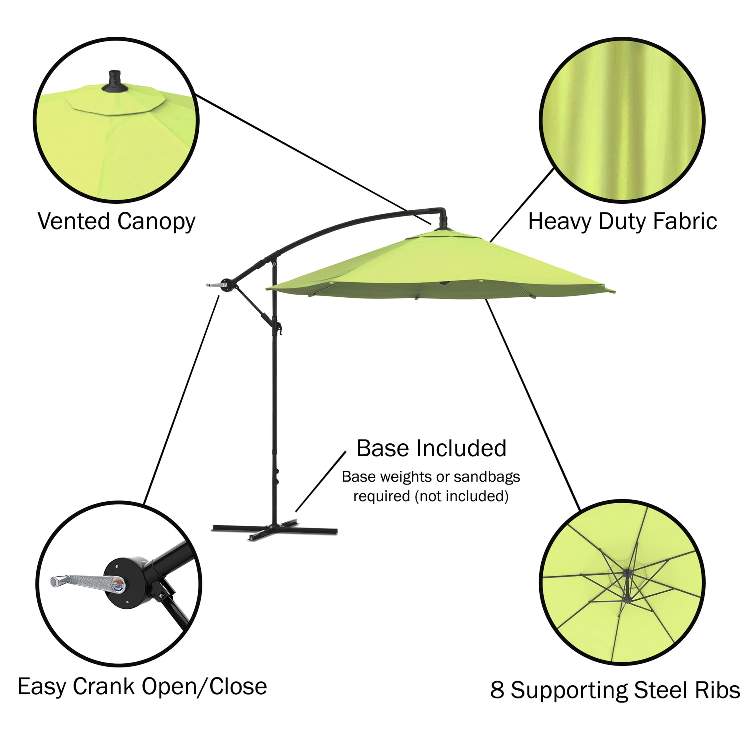 Pure Garden 10-Foot Offset Patio Umbrella with Crank and Base (Lime Green)