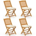 thumbnail image 1 of Costway Outdoor Folding Chairs Set of 4 Acacia Wood High-Back Chair with Seat Cushions Beige, 1 of 8