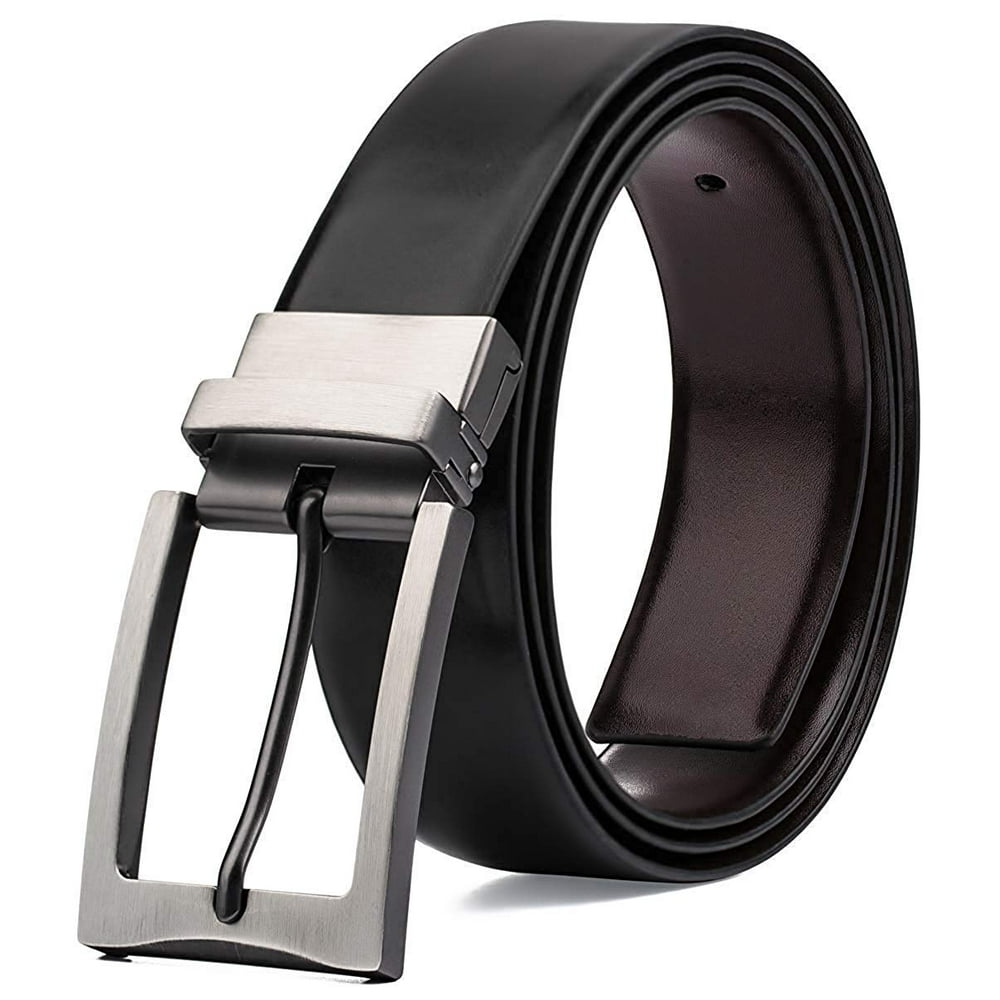 KM Legend Men's Dress Belt Genuine Leather Reversible Rotated Buckle