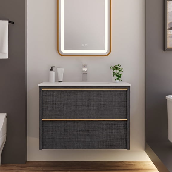 30" Bathroom Floating Vanity, Modern Bathroom Vanity with 2 Drawers and Metal Handles, Grey Bathroom Vanities Cabinet (Grey with Sink, 30)