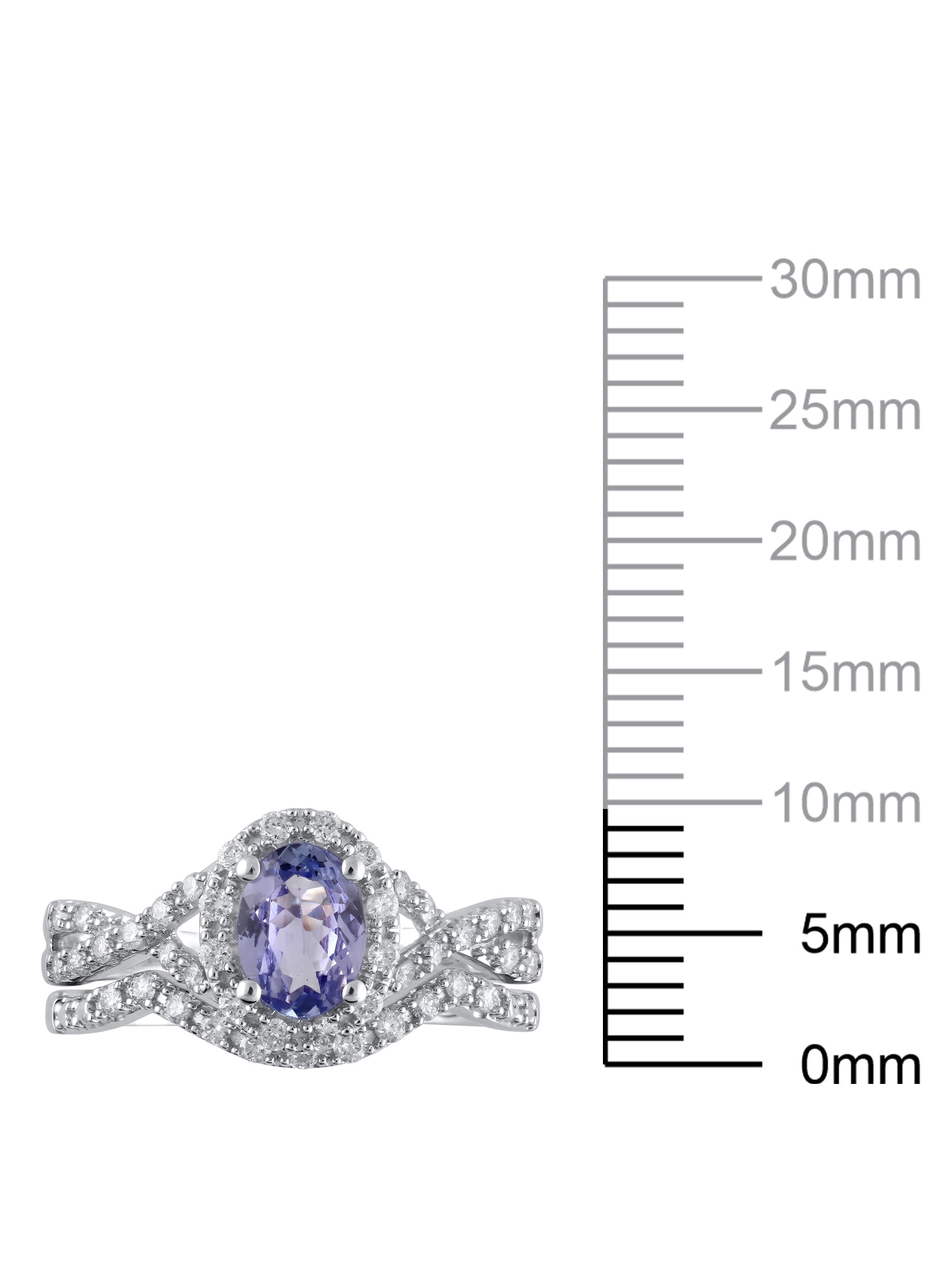 3/8 Carat T.W. (I2 clarity, H-I color) Brilliance Fine Jewelry Oval cut Tanzanite and Diamond Bridal set in 10kt White Gold, Size 5